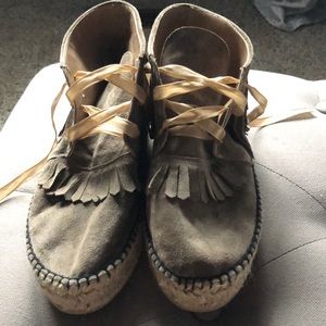 Anthropologie Suede espadrille bootie with fringe